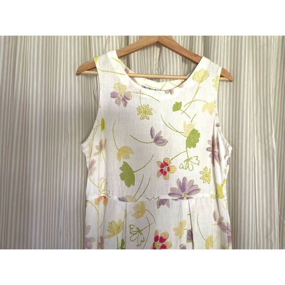 Vtg Real Comfort Women Sz 10 Linen Dress Sleeveless Floral Print Artsy Lagenlook - Picture 3 of 7